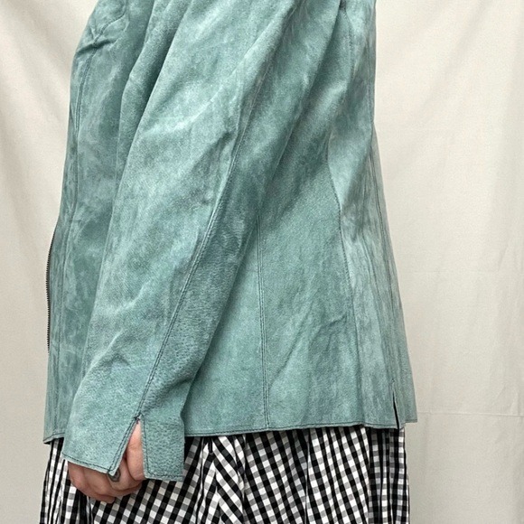 Vintage Reversible Suede Leather Jacket Lightweight Woman’s Blue Retro Shacket - Picture 2 of 16